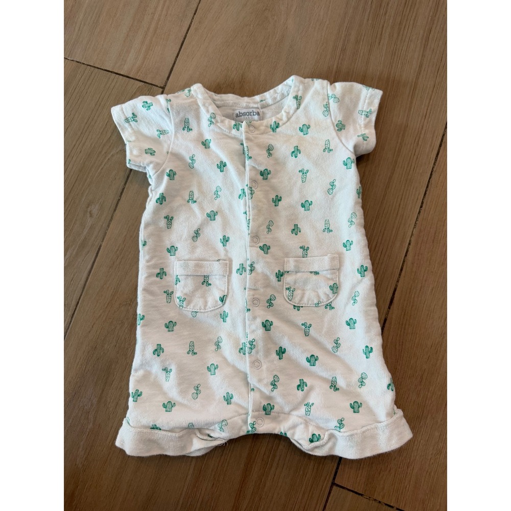 Absorba Paris Baby Boys White Green Cactus Print Cotton Romper 3-6M